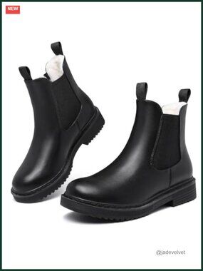 Women's Faux Leather Faux Fur Lined Chelsea Ankle Boots Chunky Lug Sole